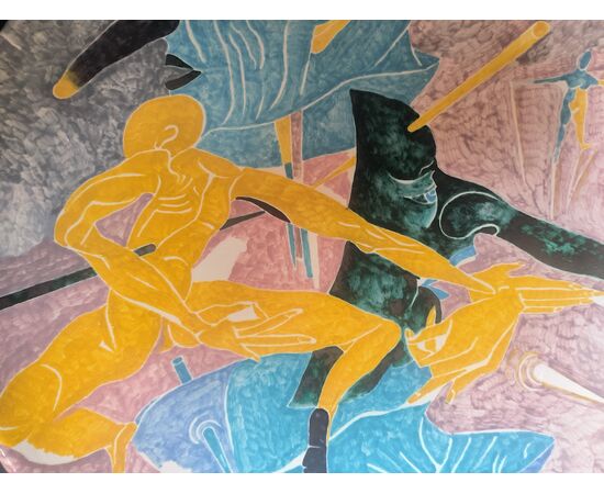 Large Ceramic "Figuratista" Plate by Massimo Biagi Miradario, 2009 - Diam 74 cm, P 6 cm ITALY