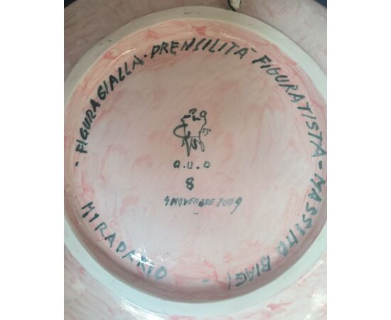 Large Ceramic "Figuratista" Plate by Massimo Biagi Miradario, 2009 - Diam 74 cm, P 6 cm ITALY