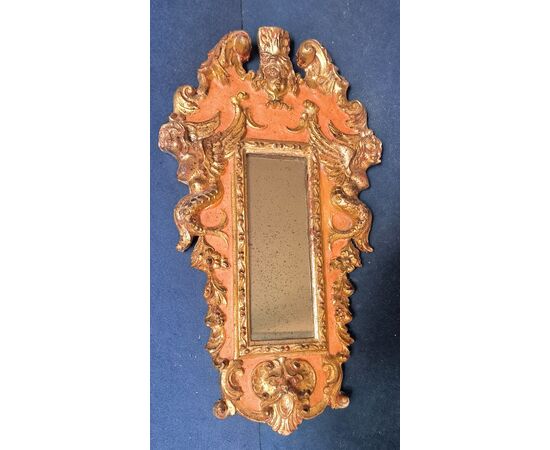 Baroque Mirror in Lacquered and Carved Wood, 1940s Sicily (Italy) H 62 cm, L 35 cm, P 6 cm