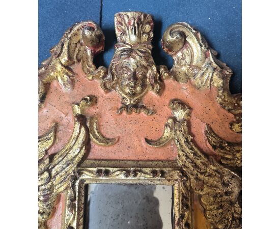 Baroque Mirror in Lacquered and Carved Wood, 1940s Sicily (Italy) H 62 cm, L 35 cm, P 6 cm