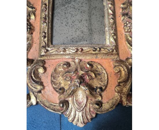Baroque Mirror in Lacquered and Carved Wood, 1940s Sicily (Italy) H 62 cm, L 35 cm, P 6 cm