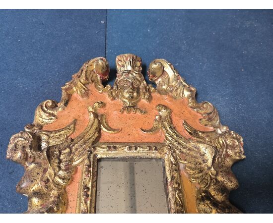 Baroque Mirror in Lacquered and Carved Wood, 1940s Sicily (Italy) H 62 cm, L 35 cm, P 6 cm