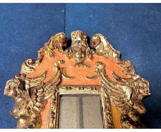 Baroque Mirror in Lacquered and Carved Wood, 1940s Sicily (Italy) H 62 cm, L 35 cm, P 6 cm