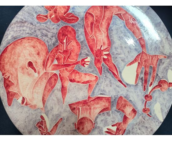 Large Ceramic Figuratista Plate by Massimo Biagi Miradario, 2009 - D 74 cm , H 6 cm. ITALY
