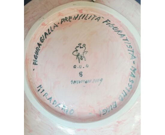 Large Ceramic "Figuratista" Plate by Massimo Biagi Miradario, 2009 - Diam 74 cm, P 6 cm ITALY