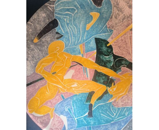 Large Ceramic "Figuratista" Plate by Massimo Biagi Miradario, 2009 - Diam 74 cm, P 6 cm ITALY