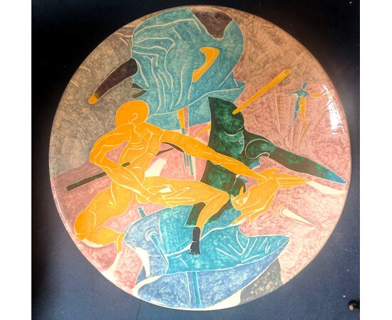 Large Ceramic "Figuratista" Plate by Massimo Biagi Miradario, 2009 - Diam 74 cm, P 6 cm ITALY