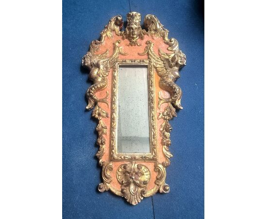 Baroque Mirror in Lacquered and Carved Wood, 1940s Sicily (Italy) H 62 cm, L 35 cm, P 6 cm