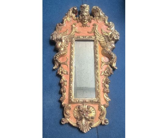 Baroque Mirror in Lacquered and Carved Wood, 1940s Sicily (Italy) H 62 cm, L 35 cm, P 6 cm