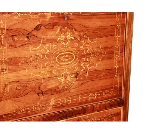 Secretaire francese stile Carlo X riccamente intarsiato in Palissandro metà 1800