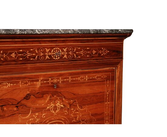 Secretaire francese stile Carlo X riccamente intarsiato in Palissandro metà 1800
