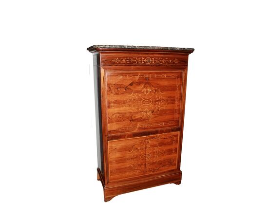 Secretaire francese stile Carlo X riccamente intarsiato in Palissandro metà 1800