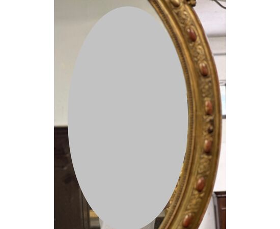 Specchiera lombarda ovale legno intagliato dorato. Primi 800. 155 x 98