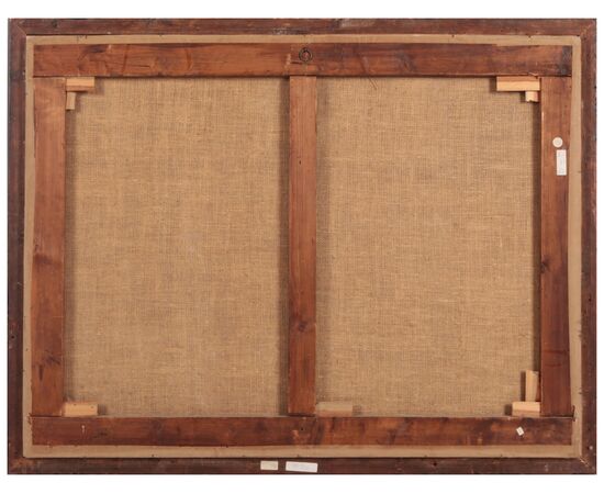 Antico quadro del 1800 olio su tela raffigurante "Incontro"