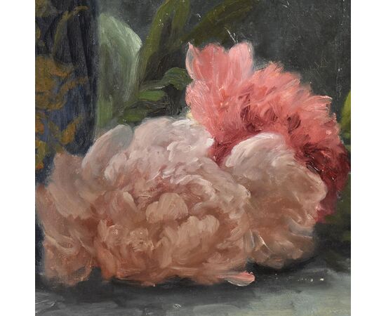 DIPINTI ANTICHI DI FIORI, NATURE MORTE CON PEONIE, OLIO SU TELA, EPOCA OTTOCENTO. (QF673)