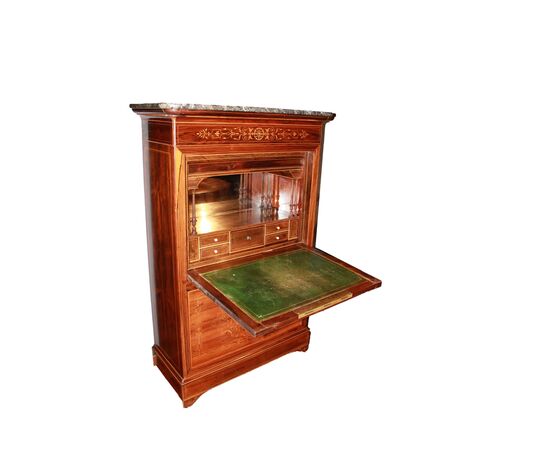 Secretaire francese stile Carlo X riccamente intarsiato in Palissandro metà 1800