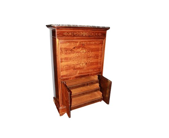 Secretaire francese stile Carlo X riccamente intarsiato in Palissandro metà 1800