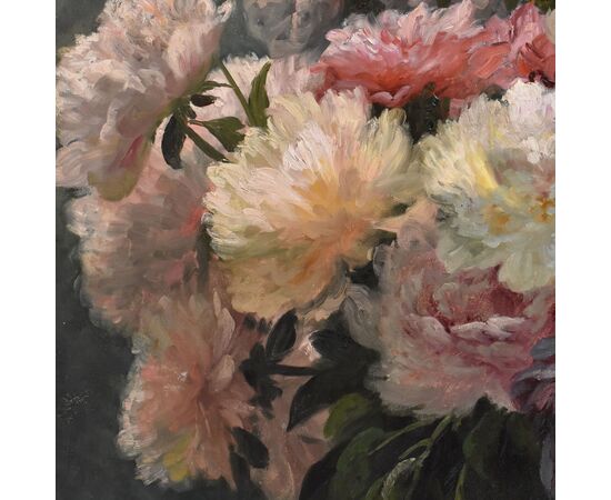 DIPINTI ANTICHI DI FIORI, NATURE MORTE CON PEONIE, OLIO SU TELA, EPOCA OTTOCENTO. (QF673)
