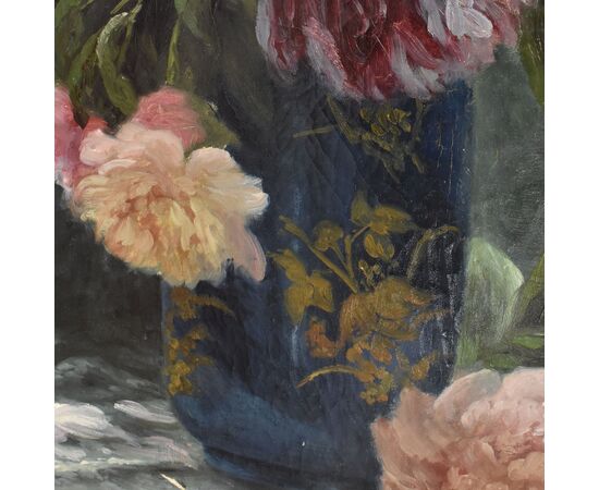 DIPINTI ANTICHI DI FIORI, NATURE MORTE CON PEONIE, OLIO SU TELA, EPOCA OTTOCENTO. (QF673)