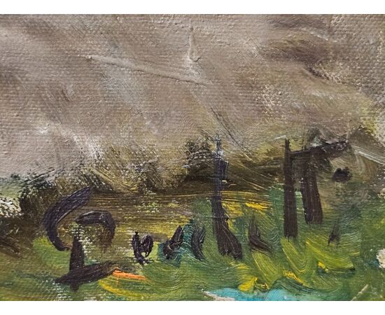 Olio su tela Gaetano Bocchetti (1888-1990) Raffigurante Pascolo con Personaggi