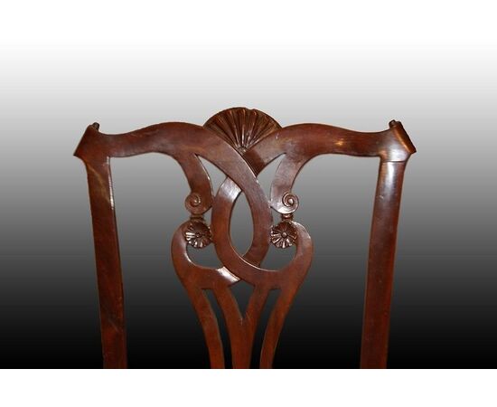 Gruppo di 4 sedie stile Chippendale in legno di mogano