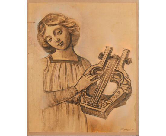 Eliodoro Coccoli (Brescia 1880 – 1974) -  Angelo che suona la cetra, 1923