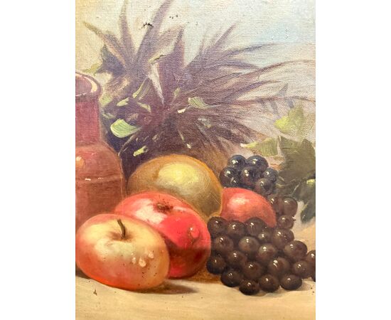 Antico dipinto olio su tela natura morta con frutta 1925, 60x55cm