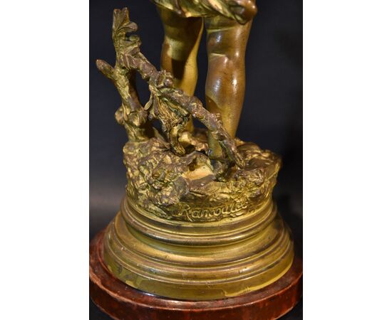 Coppia di candelieri in bronzo con allegorie, Ernest Rancoulet (Bordeaux 1842 - Bordeaux 1905) Firma su retro 'Rancoulet'