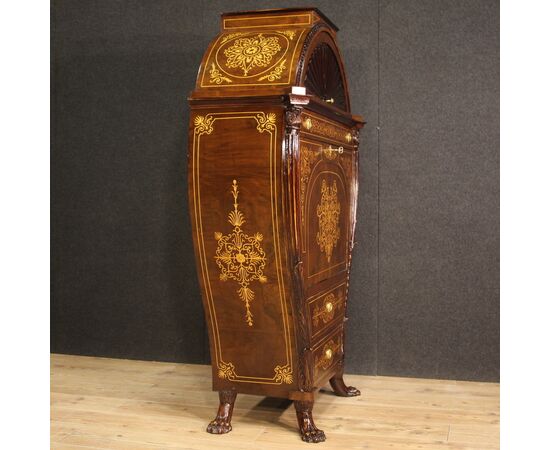 Grande secrétaire austriaco intarsiato in stile Biedermeier