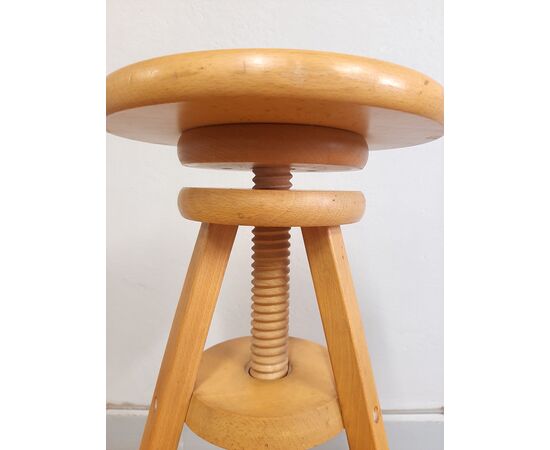 SGABELLO REGOLABILE IN LEGNO DI FAGGIO SOLIDO E ROBUSTO ANNI 80