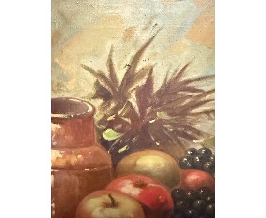 Antico dipinto olio su tela natura morta con frutta 1925, 60x55cm