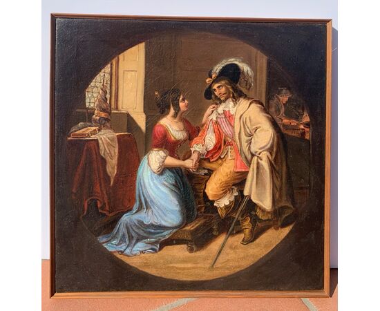Pittore romantico italiano (XIX sec.) - Dama e moschettiere.