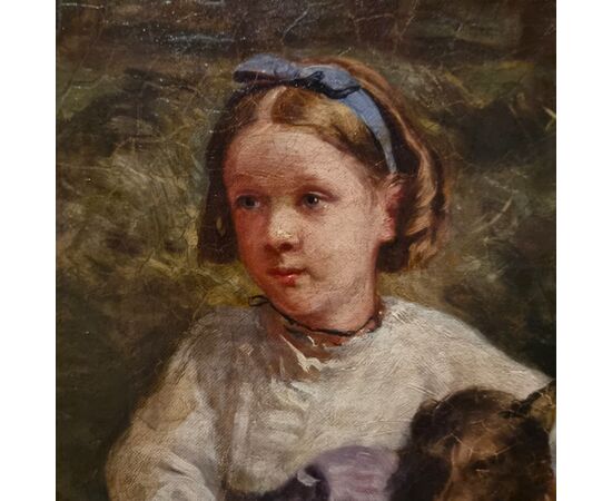 Olio su tela 800 paesaggio con dama a cavallo e fanciulli-Charles James 1851-1906
