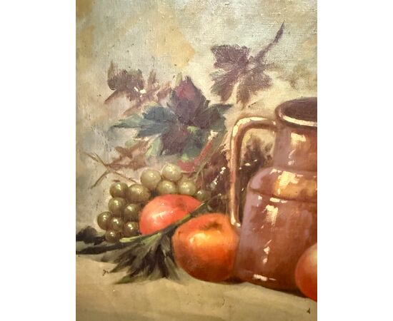 Antico dipinto olio su tela natura morta con frutta 1925, 60x55cm
