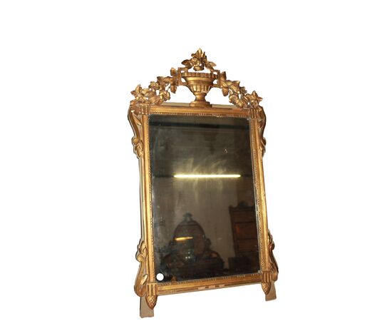 Specchiera francese stile Luigi XVI dorata foglia oro XIX secolo