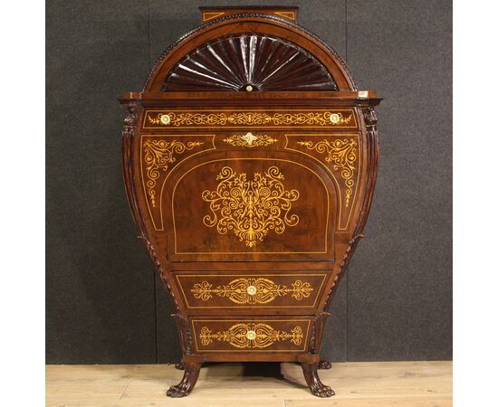 Grande secrétaire austriaco intarsiato in stile Biedermeier