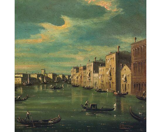 Francesco Guarana (attivo a Venezia nella seconda metà XIX sec.) - Venezia, veduta dell’inizio del Canal Grande con la basilica di S. Maria della Salute.