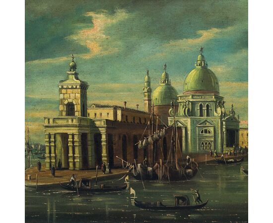 Francesco Guarana (attivo a Venezia nella seconda metà XIX sec.) - Venezia, veduta dell’inizio del Canal Grande con la basilica di S. Maria della Salute.