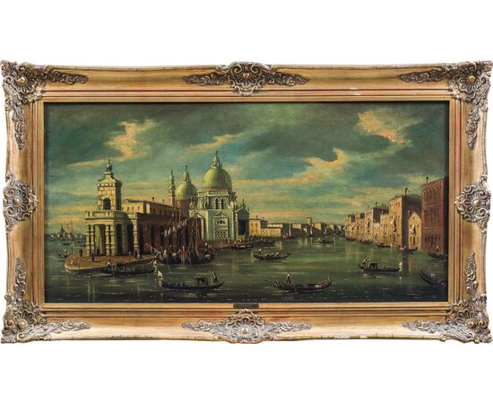 Francesco Guarana (attivo a Venezia nella seconda metà XIX sec.) - Venezia, veduta dell’inizio del Canal Grande con la basilica di S. Maria della Salute.