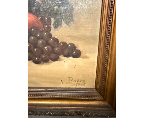 Antico dipinto olio su tela natura morta con frutta 1925, 60x55cm