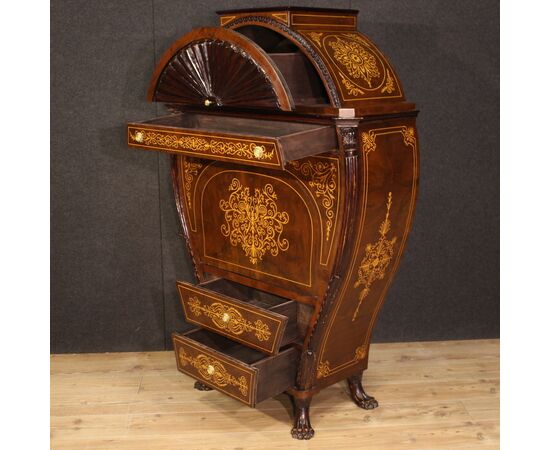 Grande secrétaire austriaco intarsiato in stile Biedermeier