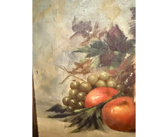 Antico dipinto olio su tela natura morta con frutta 1925, 60x55cm