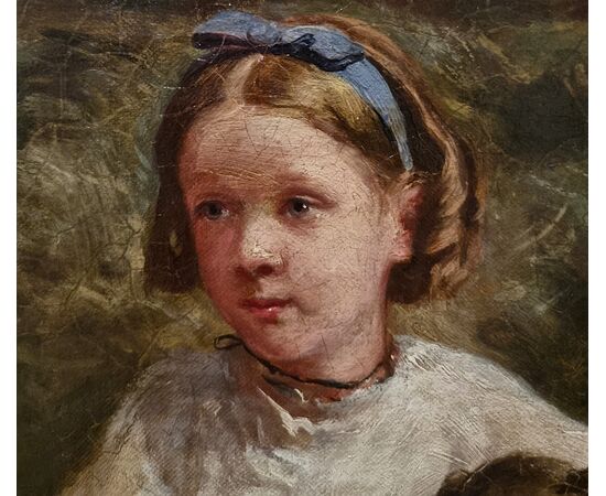 Olio su tela 800 paesaggio con dama a cavallo e fanciulli-Charles James 1851-1906