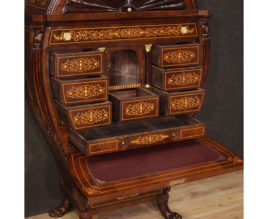 Grande secrétaire austriaco intarsiato in stile Biedermeier