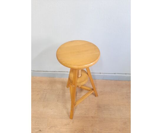 SGABELLO REGOLABILE IN LEGNO DI FAGGIO SOLIDO E ROBUSTO ANNI 80