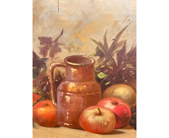 Antico dipinto olio su tela natura morta con frutta 1925, 60x55cm