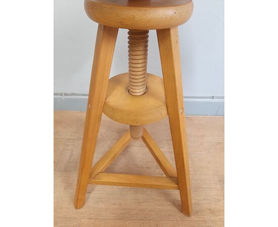SGABELLO REGOLABILE IN LEGNO DI FAGGIO SOLIDO E ROBUSTO ANNI 80