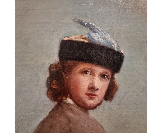 Olio su tela 800 paesaggio con dama a cavallo e fanciulli-Charles James 1851-1906