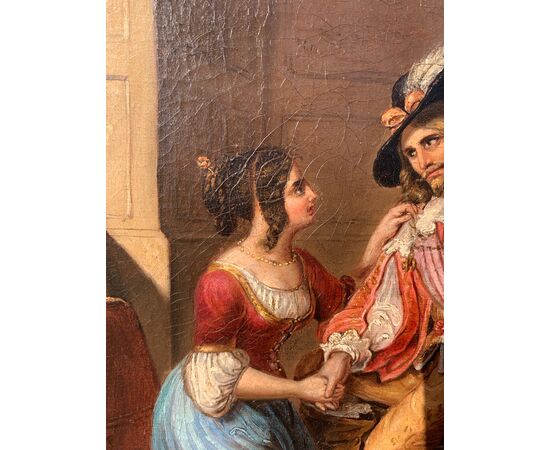 Pittore romantico italiano (XIX sec.) - Dama e moschettiere.
