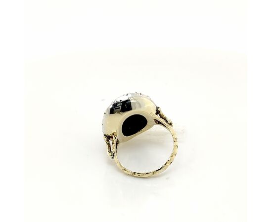 ANELLO IN ORO E ARGENTO CON  ZAFFIRI NERI